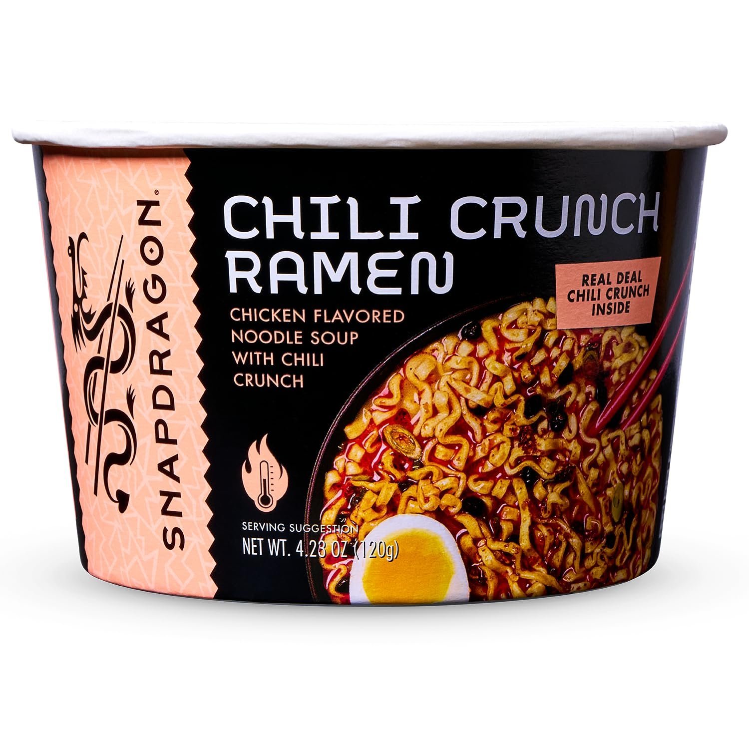 snapdragon chili crunch ramen cup noodles 6 pack instant ramen bowl with authentic wheat noodles, soup sauce base, vege pack and chili crunch oil. microwave or hot water, easy meal prep (4.23oz x 6) snapdragon chili crunch ramen cup noodles 6 pack instant ramen bowl with authentic wheat noodles, soup sauce base, vege pack and chili crunch oil. microwave or hot water, easy meal prep (4.23oz x 6)